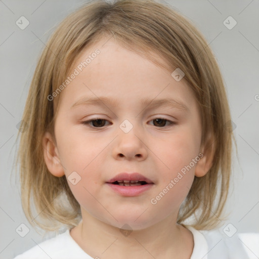 Neutral white child female with medium  brown hair and brown eyes