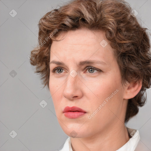 Neutral white adult female with medium  brown hair and brown eyes