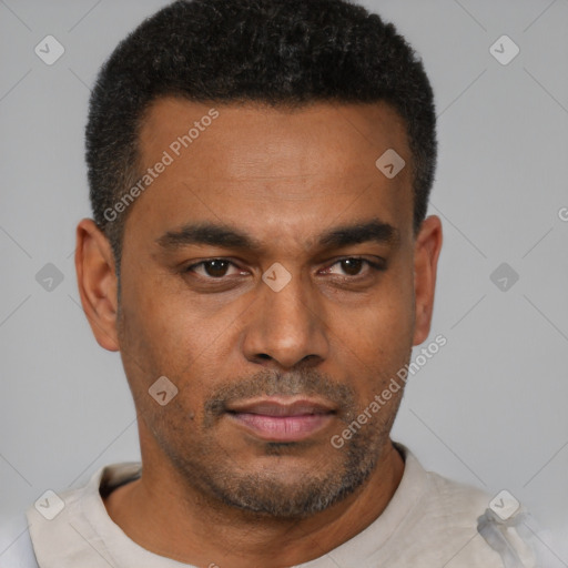 Neutral latino young-adult male with short  brown hair and brown eyes