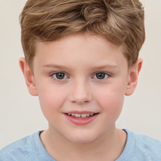 Joyful white child male with short  brown hair and brown eyes