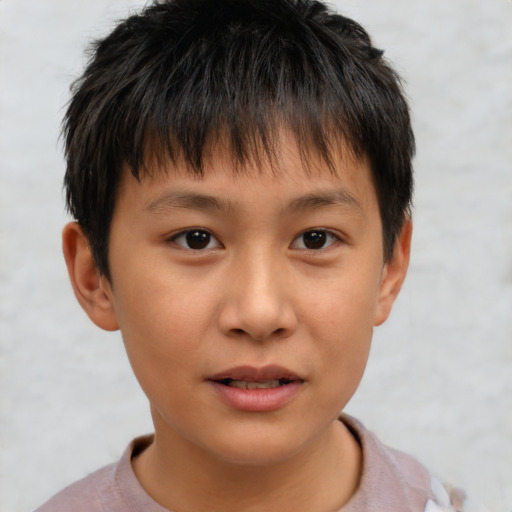 Neutral asian child male with short  brown hair and brown eyes