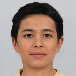 Neutral asian young-adult male with short  black hair and brown eyes