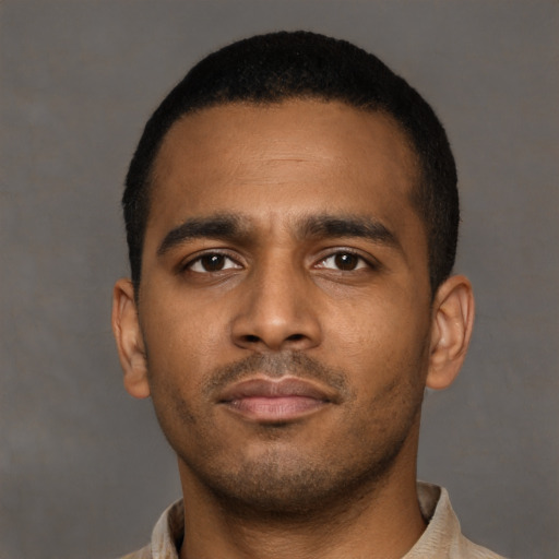 Neutral latino young-adult male with short  brown hair and brown eyes