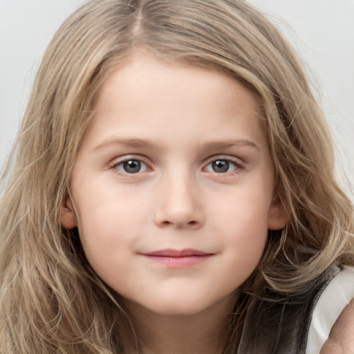 Neutral white child female with long  brown hair and grey eyes