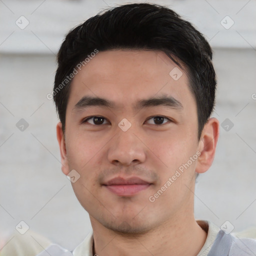 Neutral asian young-adult male with short  black hair and brown eyes