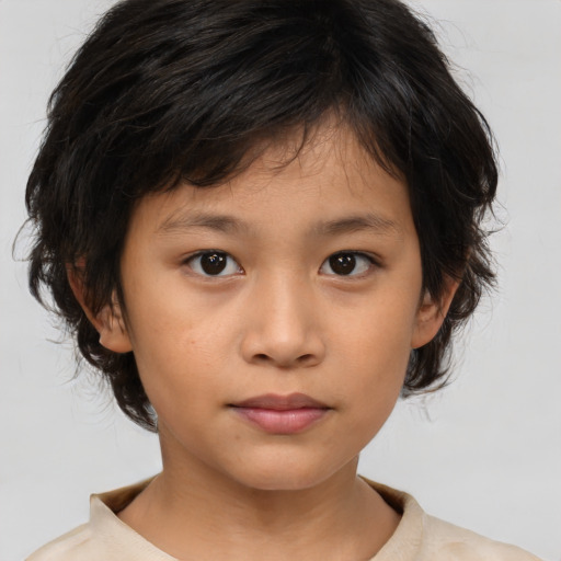 Neutral asian child female with medium  brown hair and brown eyes
