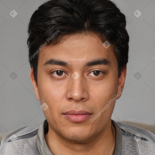 Neutral latino young-adult male with short  brown hair and brown eyes