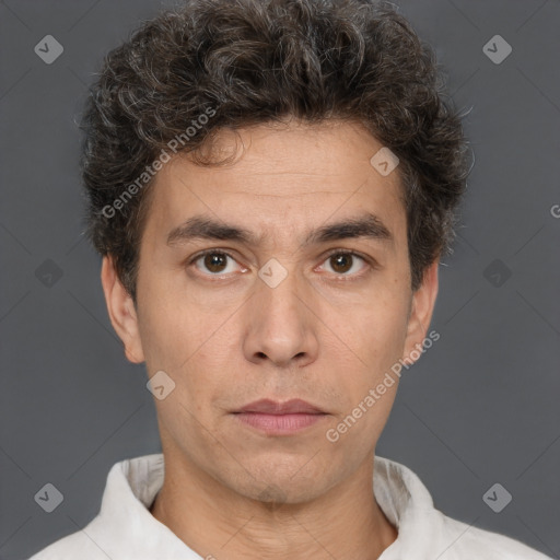 Neutral white adult male with short  brown hair and brown eyes