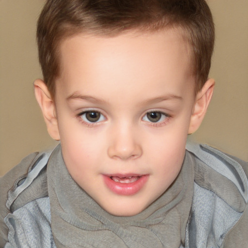 Joyful white child female with short  brown hair and brown eyes