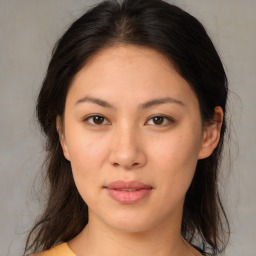 Neutral asian young-adult female with medium  brown hair and brown eyes