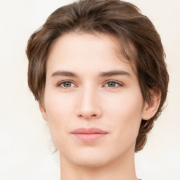 Neutral white young-adult female with short  brown hair and brown eyes