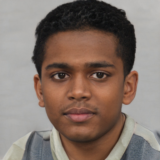 Neutral black young-adult male with short  brown hair and brown eyes