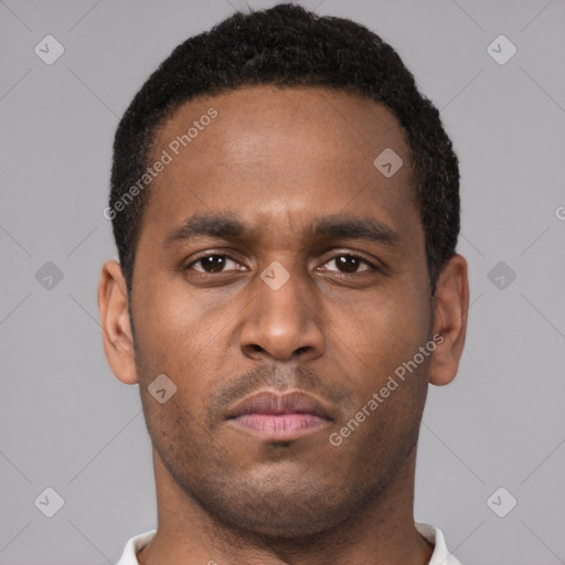 Neutral black young-adult male with short  brown hair and brown eyes