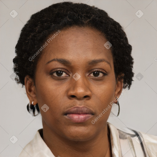 Neutral black young-adult female with short  brown hair and brown eyes