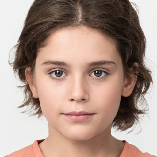 Neutral white child female with medium  brown hair and brown eyes