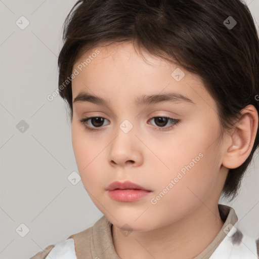 Neutral white child female with medium  brown hair and brown eyes