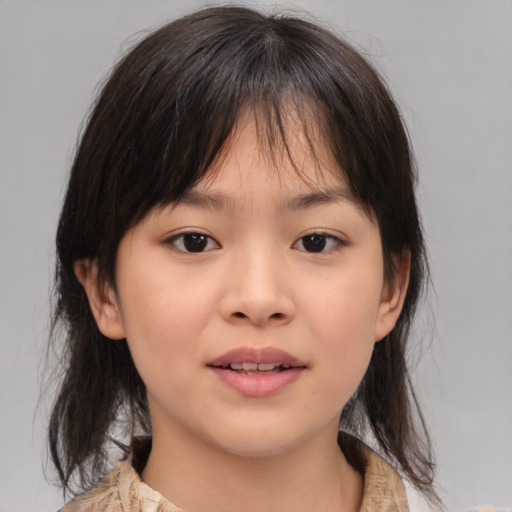 Neutral asian child female with medium  brown hair and brown eyes