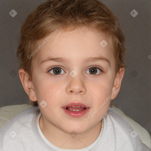 Neutral white child female with short  brown hair and brown eyes