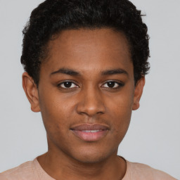 Neutral black young-adult male with short  brown hair and brown eyes