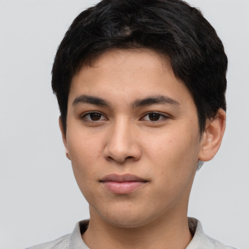 Neutral latino young-adult male with short  brown hair and brown eyes