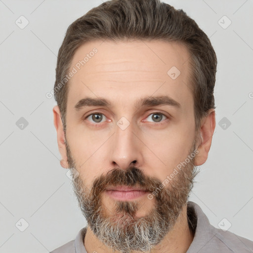 Neutral white adult male with short  brown hair and brown eyes