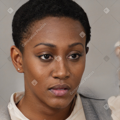 Neutral black young-adult female with short  brown hair and brown eyes