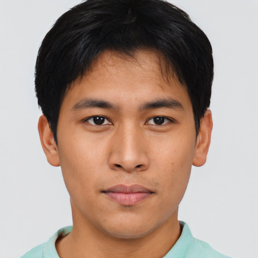 Neutral asian young-adult male with short  brown hair and brown eyes