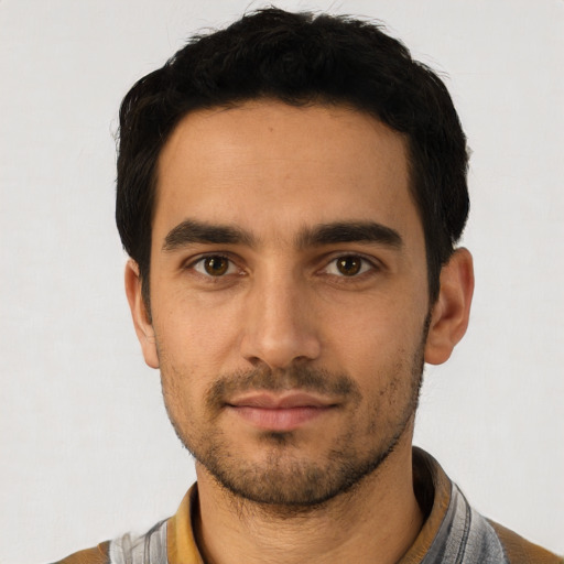Neutral asian young-adult male with short  black hair and brown eyes