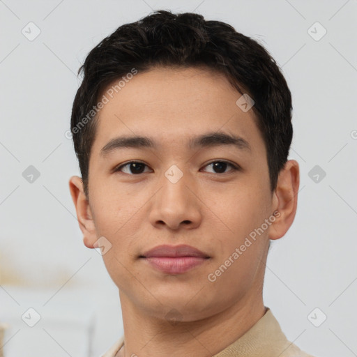 Neutral asian young-adult male with short  brown hair and brown eyes