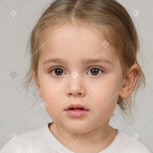 Neutral white child female with medium  brown hair and brown eyes