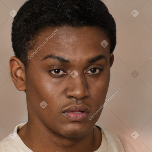 Neutral black young-adult male with short  brown hair and brown eyes