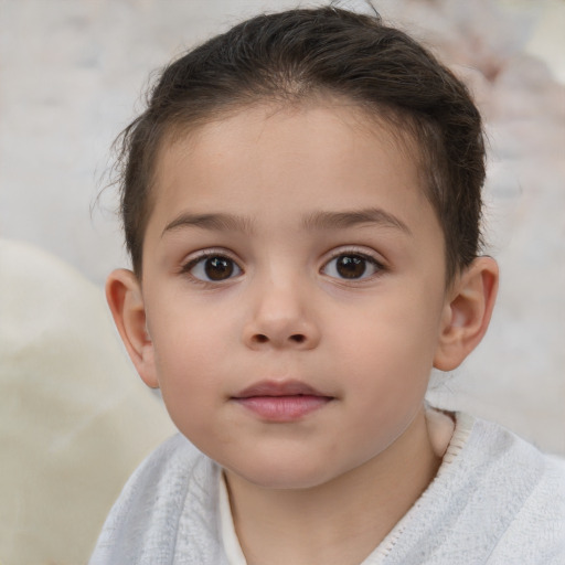 Neutral white child female with short  brown hair and brown eyes