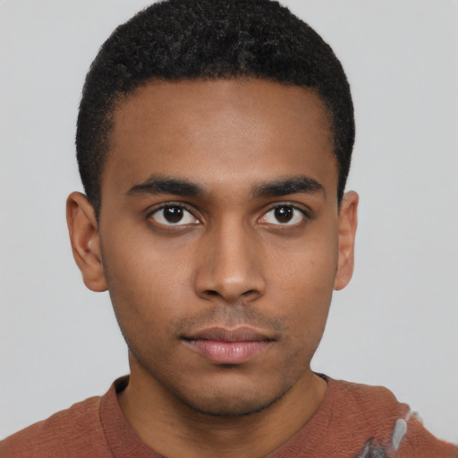 Neutral black young-adult male with short  brown hair and brown eyes