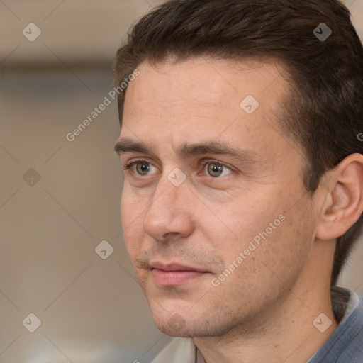 Neutral white adult male with short  brown hair and brown eyes