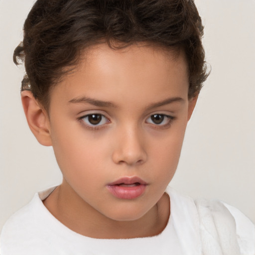 Neutral white child female with short  brown hair and brown eyes