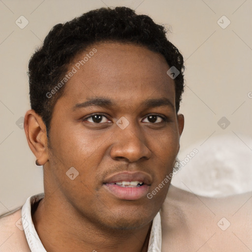 Neutral black young-adult male with short  brown hair and brown eyes