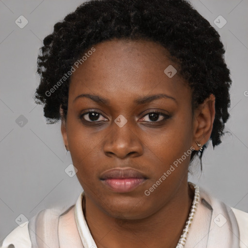 Neutral black young-adult female with short  brown hair and brown eyes