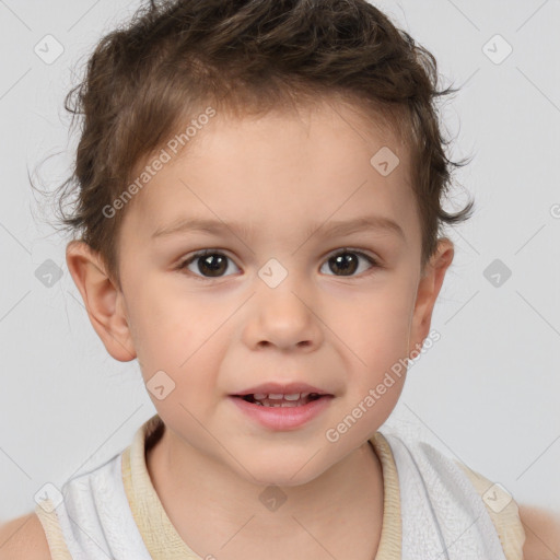 Joyful white child male with short  brown hair and brown eyes