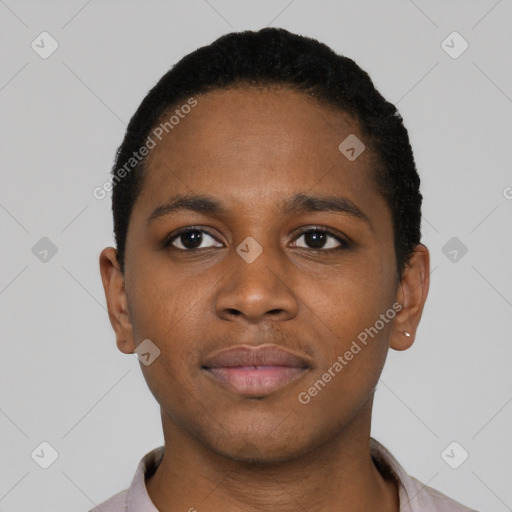Neutral black young-adult male with short  brown hair and brown eyes