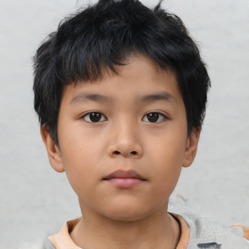 Neutral asian child male with short  brown hair and brown eyes