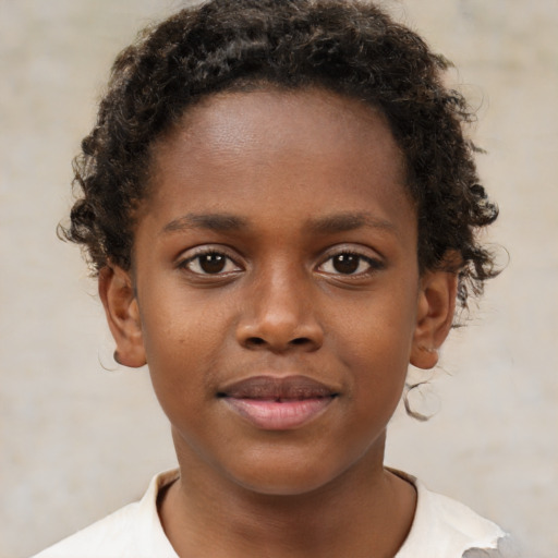 Neutral black child female with short  brown hair and brown eyes