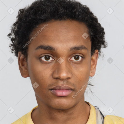 Neutral black young-adult male with short  brown hair and brown eyes