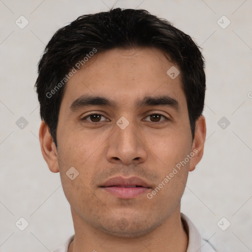 Neutral asian young-adult male with short  black hair and brown eyes