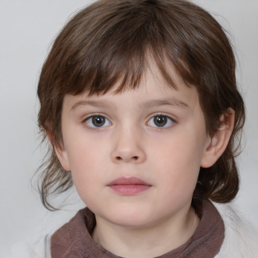 Neutral white child female with medium  brown hair and brown eyes