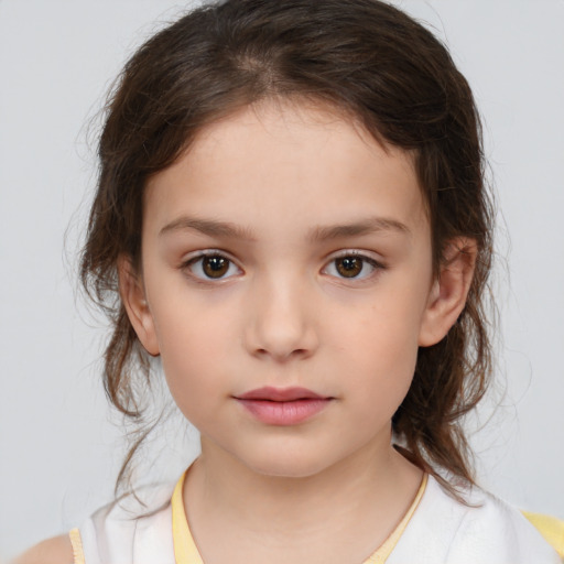 Neutral white child female with medium  brown hair and brown eyes