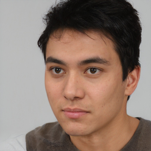 Neutral asian young-adult male with short  brown hair and brown eyes