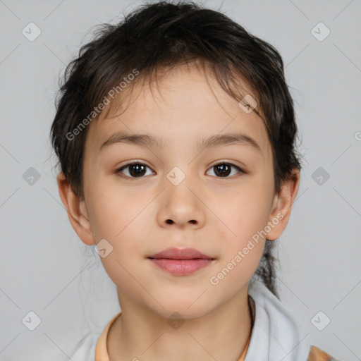 Neutral white child female with medium  brown hair and brown eyes