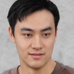 Neutral asian young-adult male with short  black hair and brown eyes