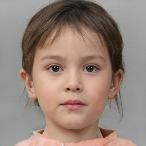 Neutral white child female with medium  brown hair and brown eyes