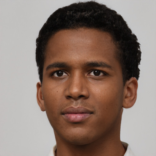 Neutral black young-adult male with short  brown hair and brown eyes